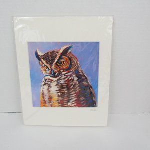 Marna Schindler Great Horned Owl Modern Art Print Owl Home Decor 8x10 Matted